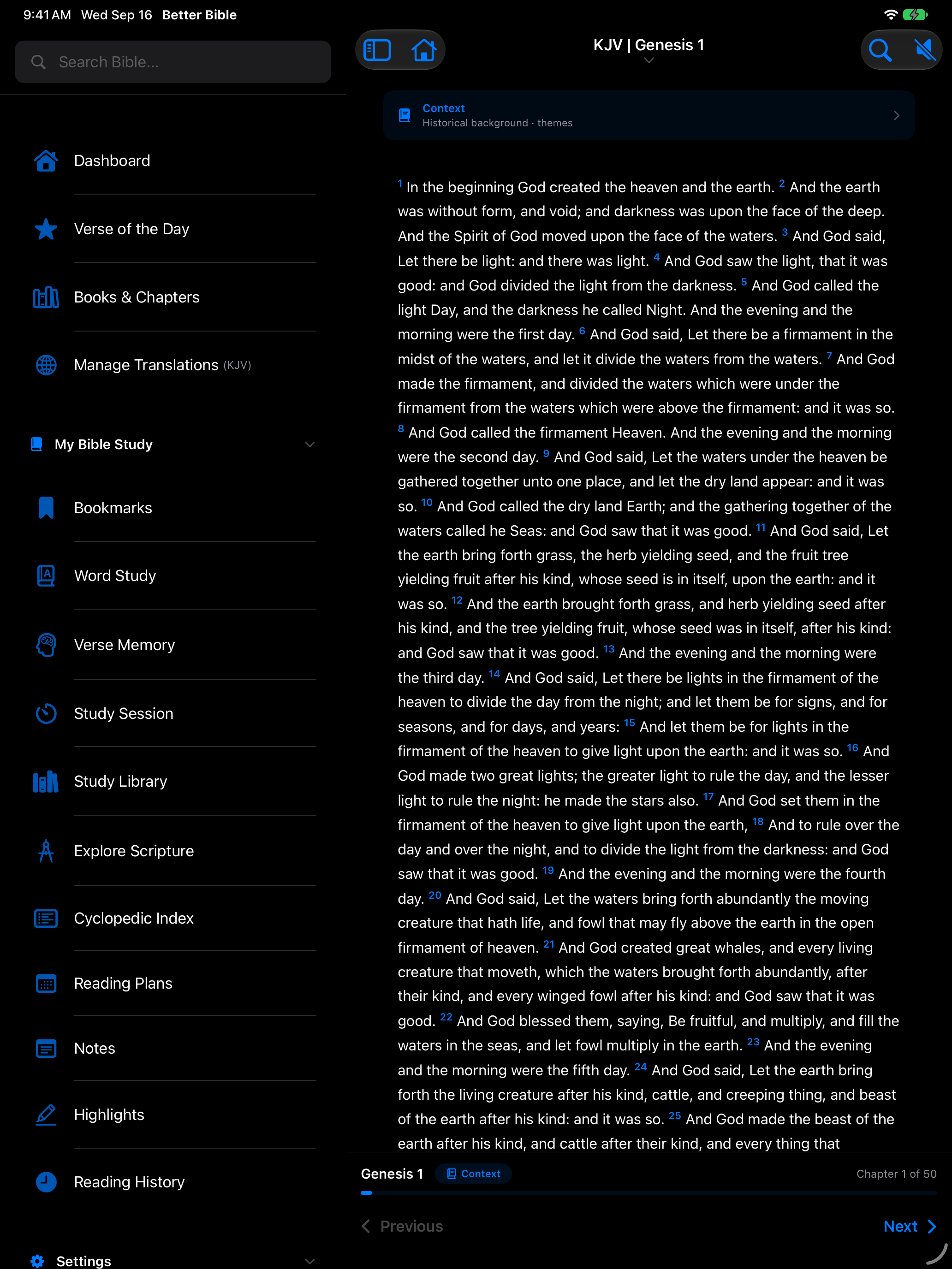The Better Bible on iPad with split view