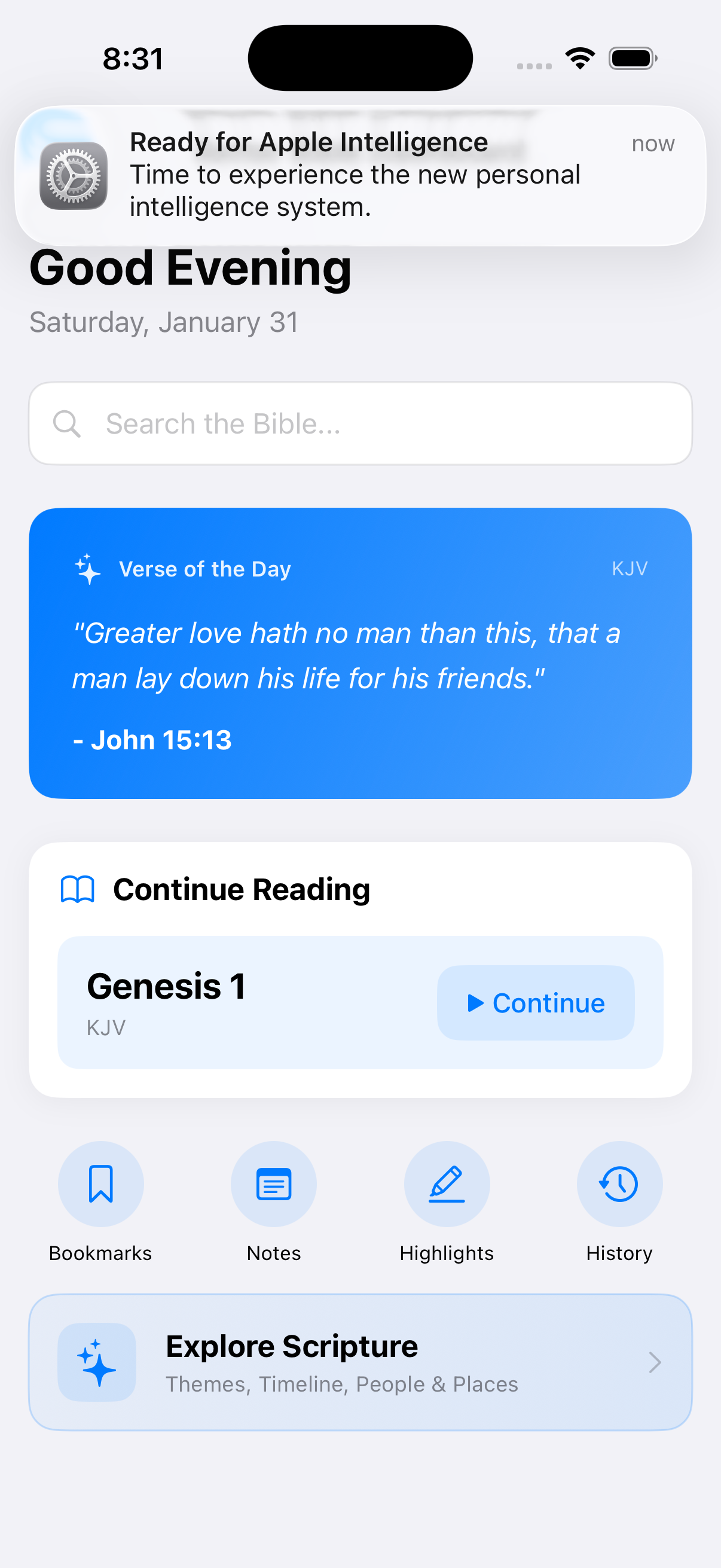 The Better Bible app on iPhone showing the dashboard with verse of the day